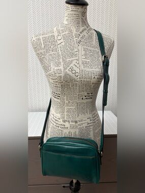 Patricia Nash EVIA Crossbody Bag Spruce Green LEATHER Brown Velvet Interior